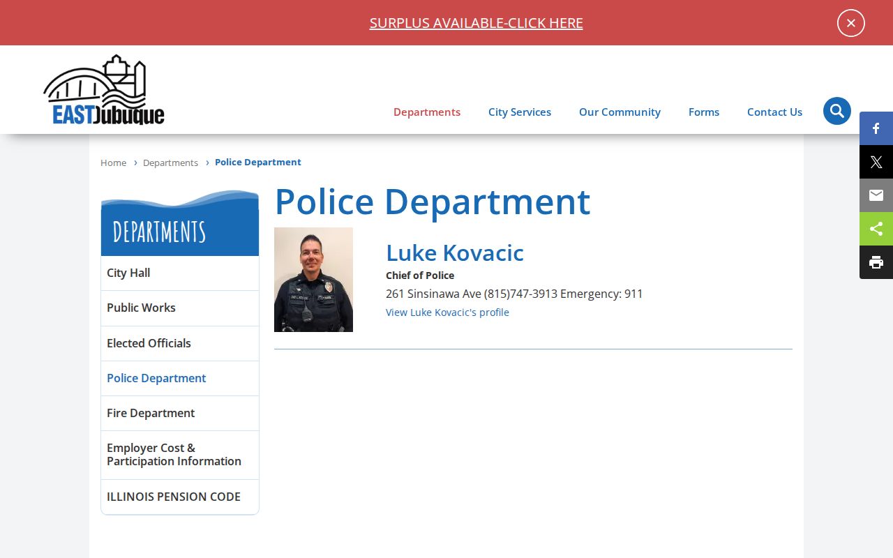 East Dubuque Police Department official page for local arrest and records contact