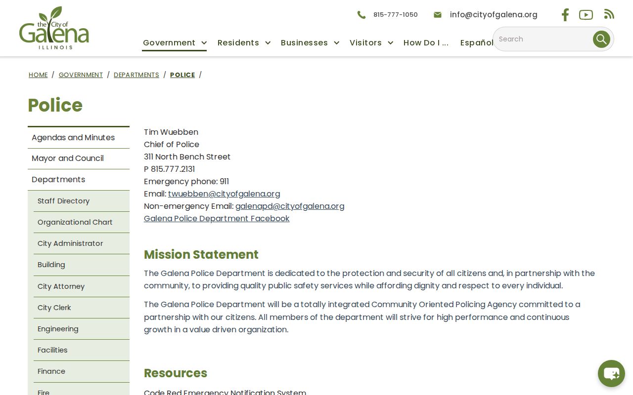 Galena Police Department official page for city arrest and police records