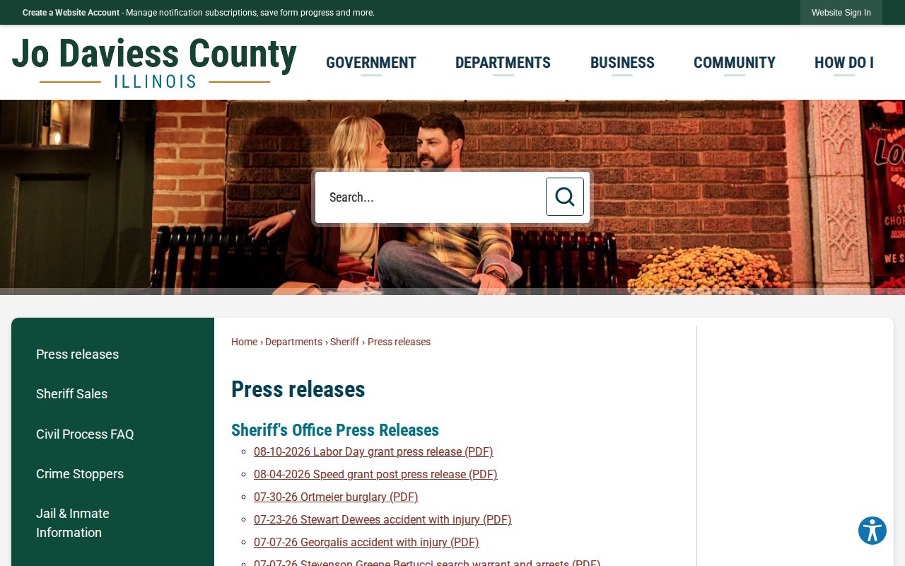 Jo Daviess County Sheriff press-release archive for official arrest and public-safety records
