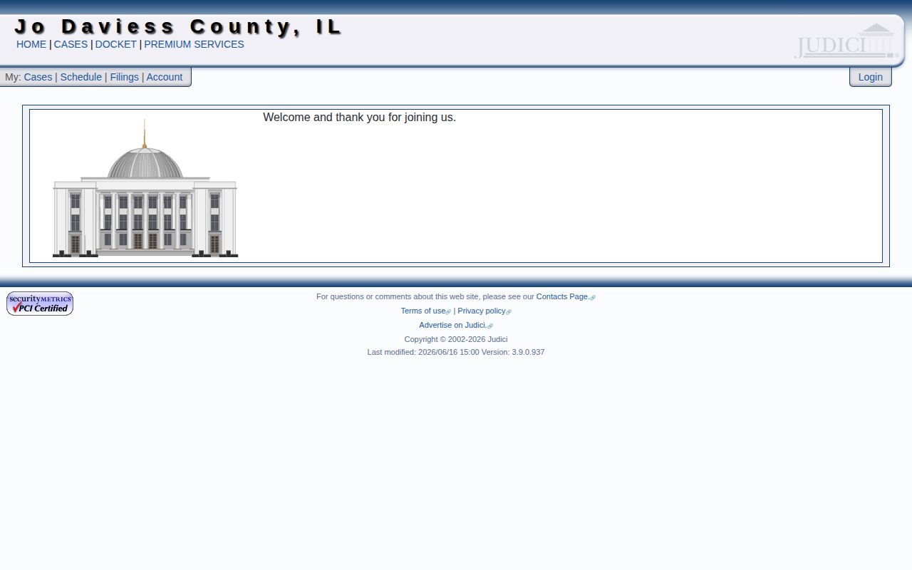 Judici Jo Daviess County public court case search interface for post-booking records