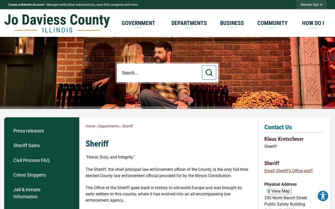 Jo Daviess County Sheriff official agency page for warrant and law-enforcement information